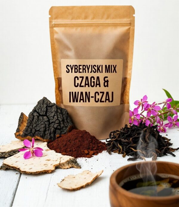 SYBERYJSKI MIX Czaga + Iwan-Czaj 250g | 100% Naturalny | Mielona Huba Brzozowa & Fermentowana Wierzbówka