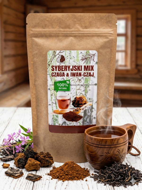 SYBERYJSKI MIX Czaga + Iwan-Czaj 250g | 100% Naturalny | Mielona Huba Brzozowa & Fermentowana Wierzbówka